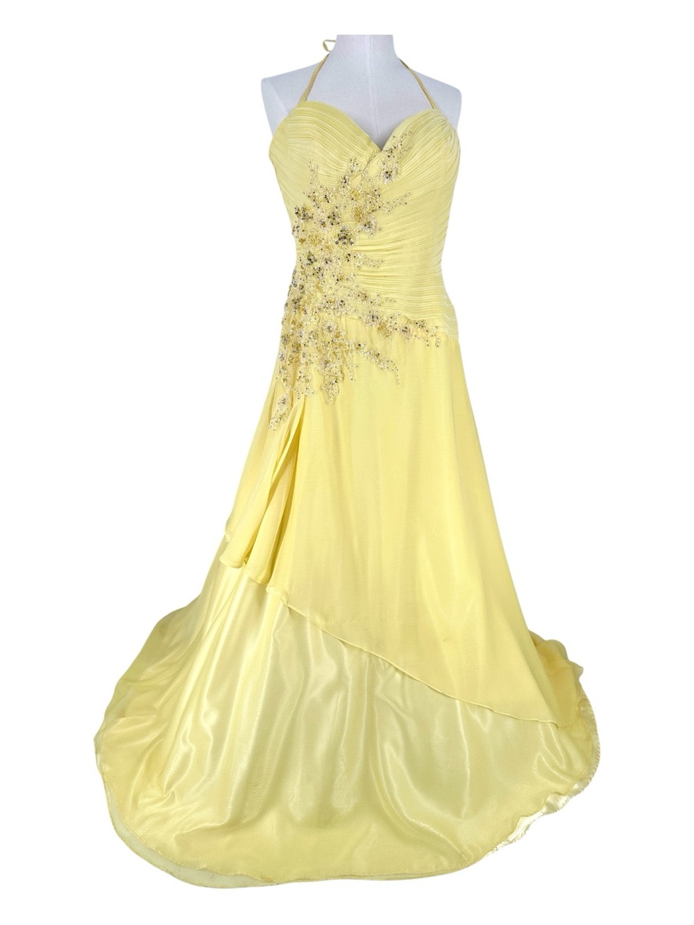Alyce Designs Beaded Halter Gown Yellow Size 14